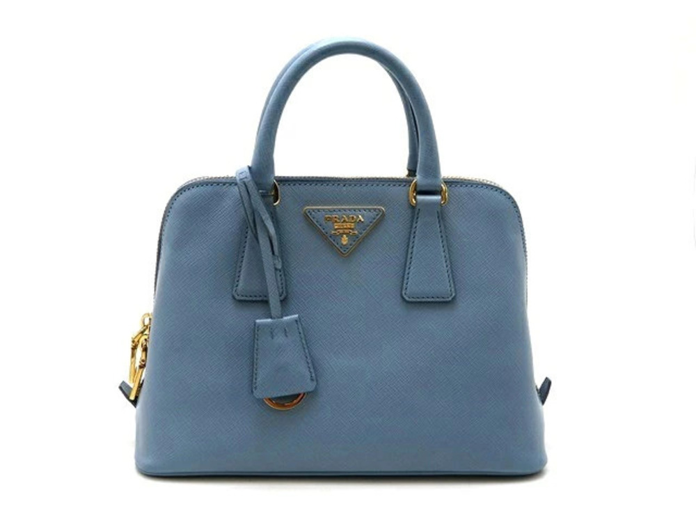 Prada Shoulder Bag Handbag Saffiano Leather Blue